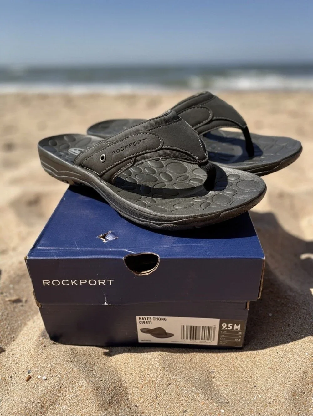Rockport Men's Sandals Flip Flops Various Sizes Black New